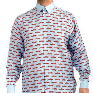 Scuderia Ferrari Men's Blue "Allover Printed" 100% Silk Long Sleeve Shirt